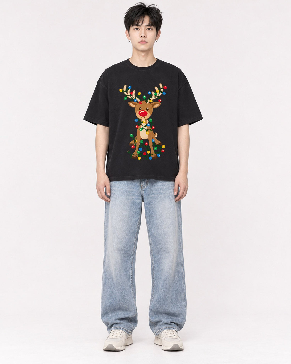 Mockup Boxy Heavyweight Tee Black male full-body 01