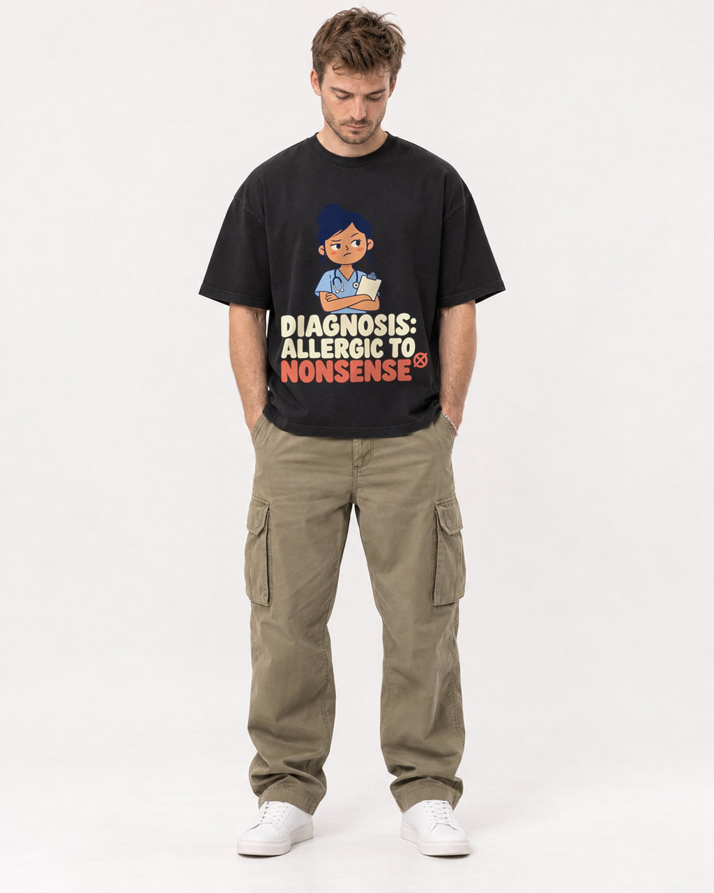 Mockup Boxy Heavyweight Tee Black male full-body 08