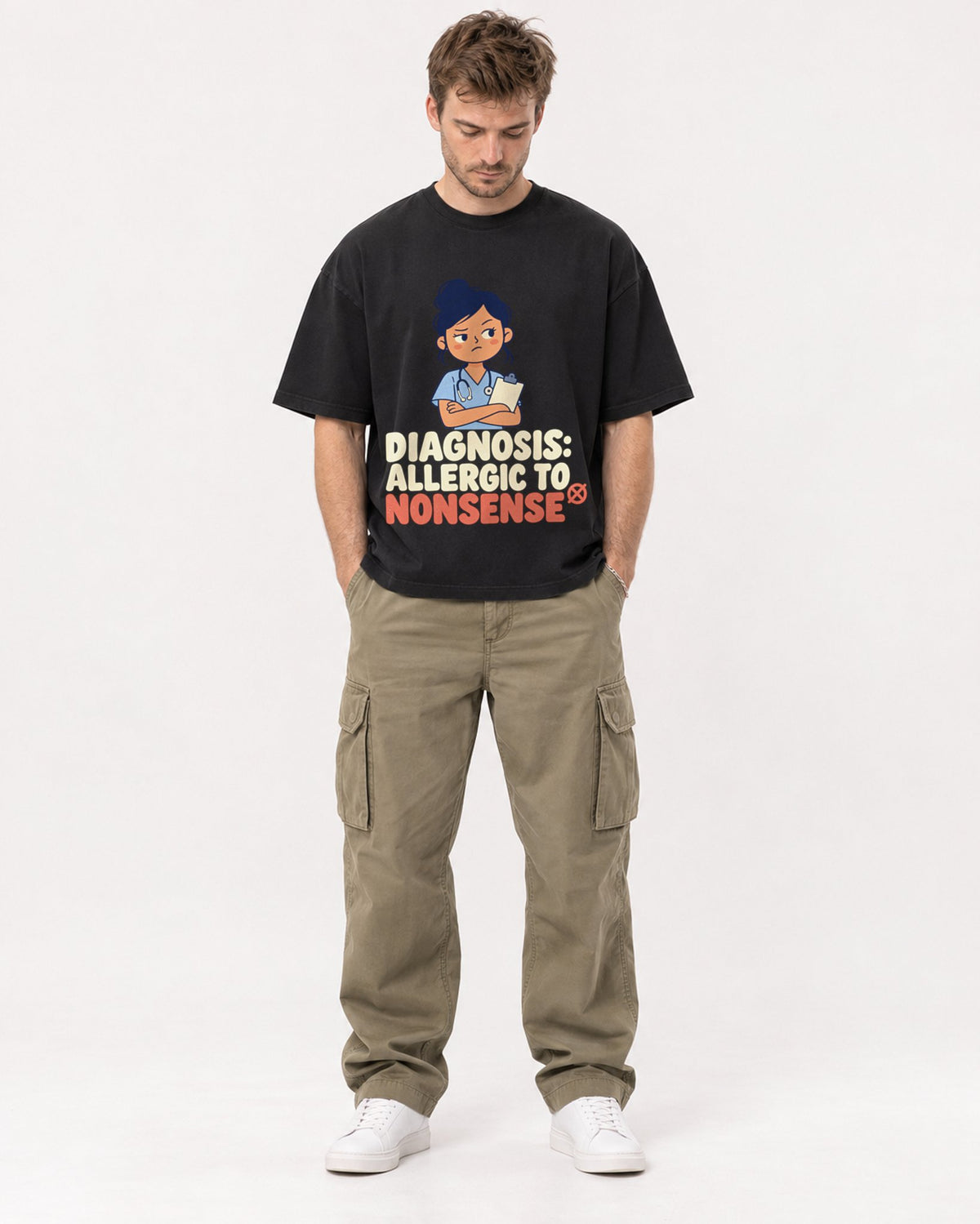 Mockup Boxy Heavyweight Tee Black male full-body 08