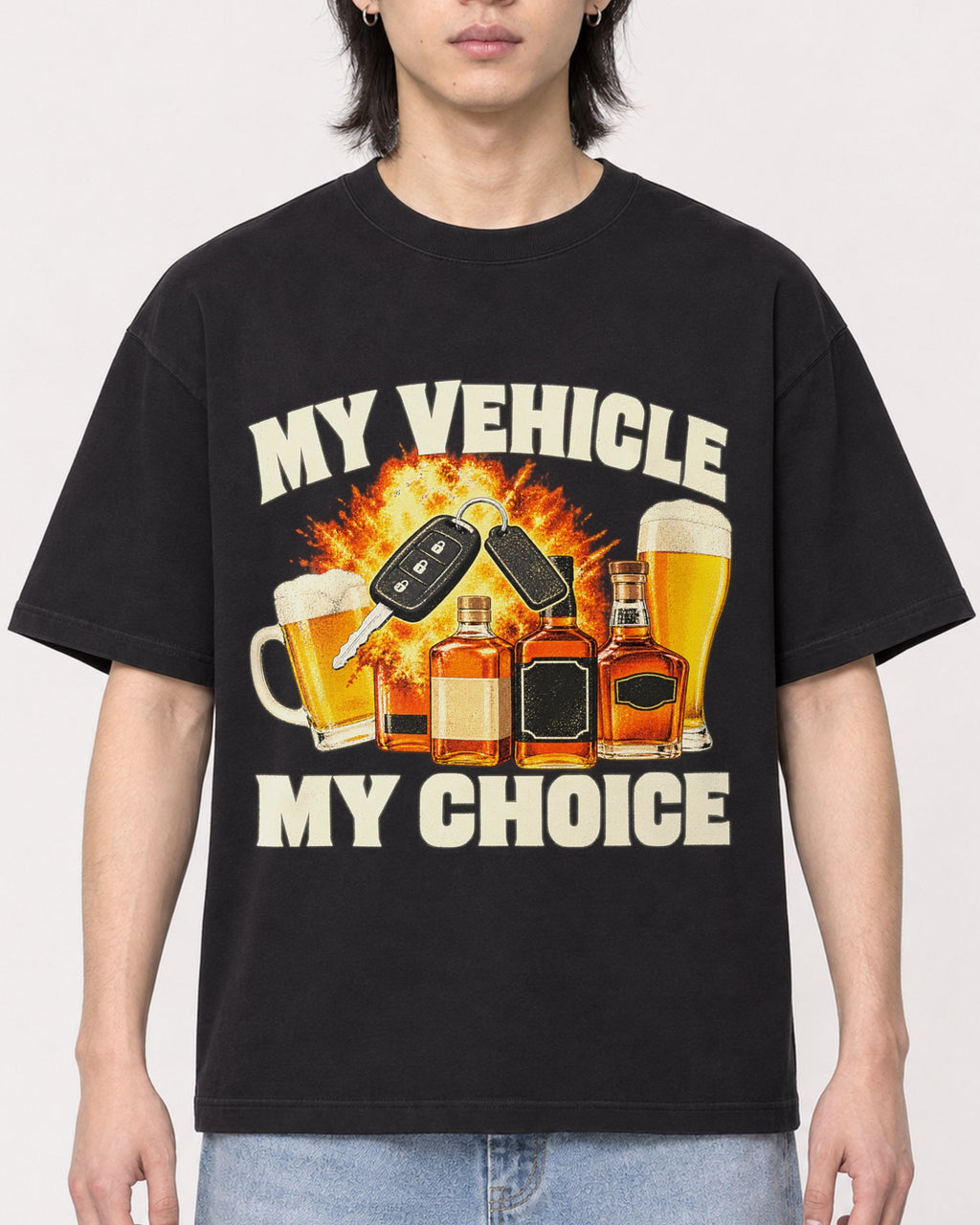 Mockup Boxy Heavyweight Tee Black male close-up 41