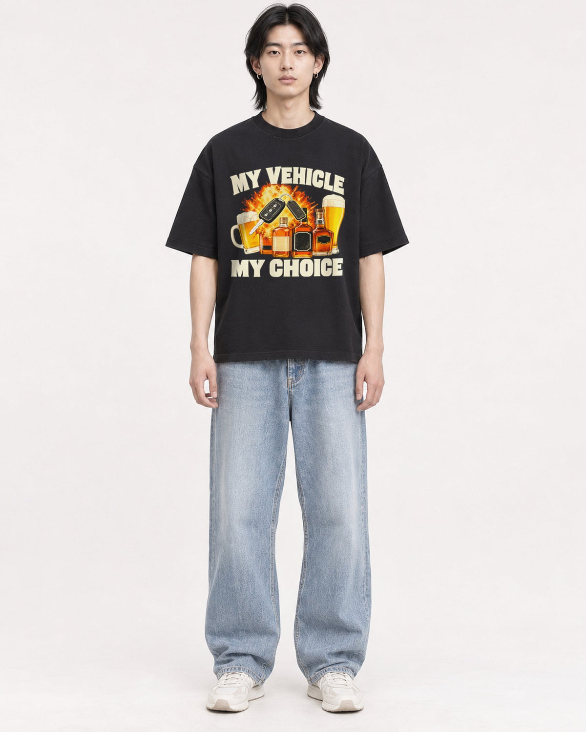 Mockup Boxy Heavyweight Tee Black male full-body 41