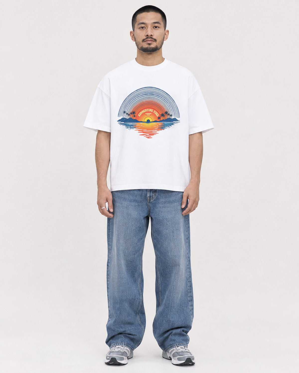 Mockup Boxy Heavyweight Tee White male full-body 32