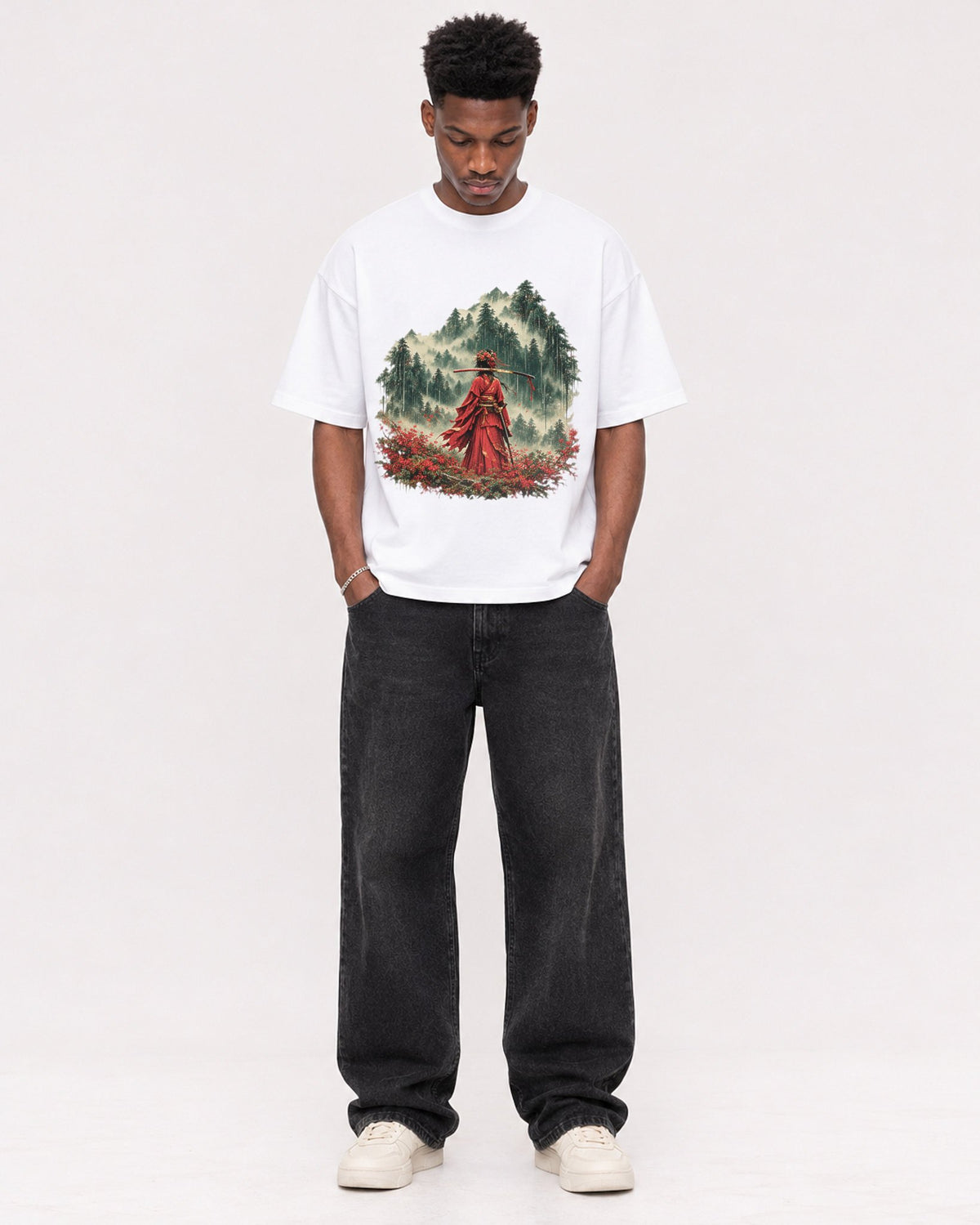 Mockup Boxy Heavyweight Tee White male full-body 15