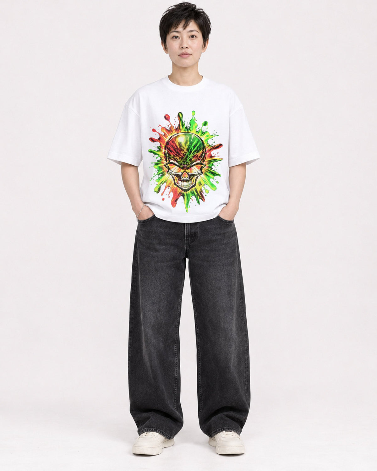Mockup Boxy Heavyweight Tee White female full-body 23