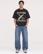Mockup Boxy Heavyweight Tee Black male full-body 10