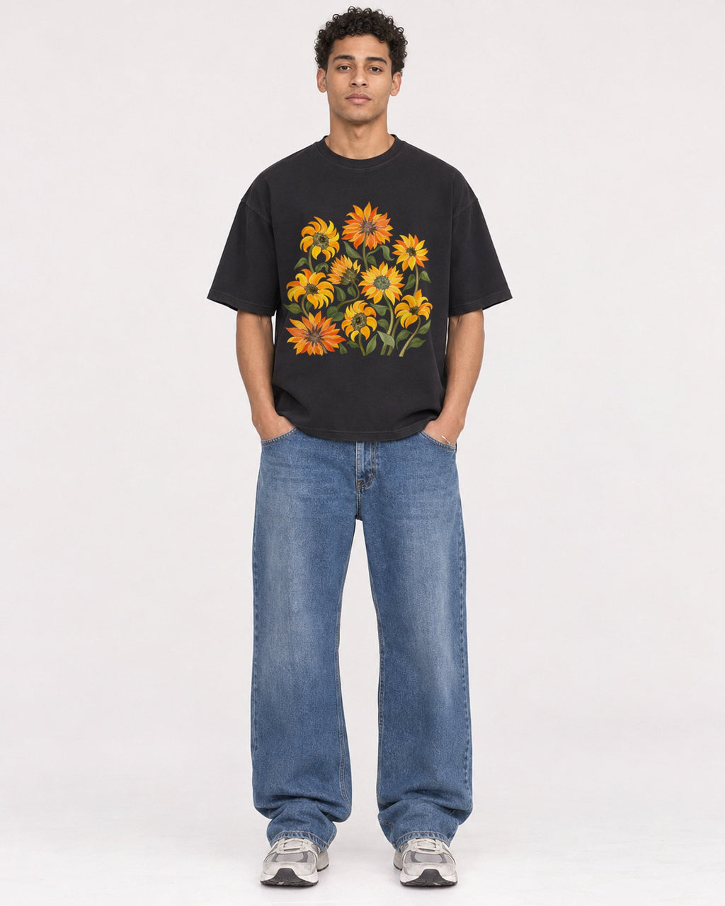 Mockup Boxy Heavyweight Tee Black male full-body 10