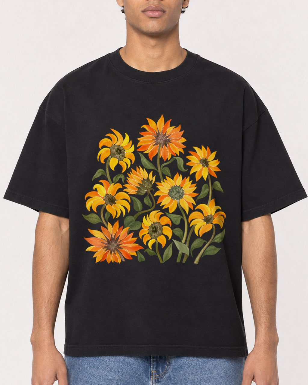 Mockup Boxy Heavyweight Tee Black male close-up 10