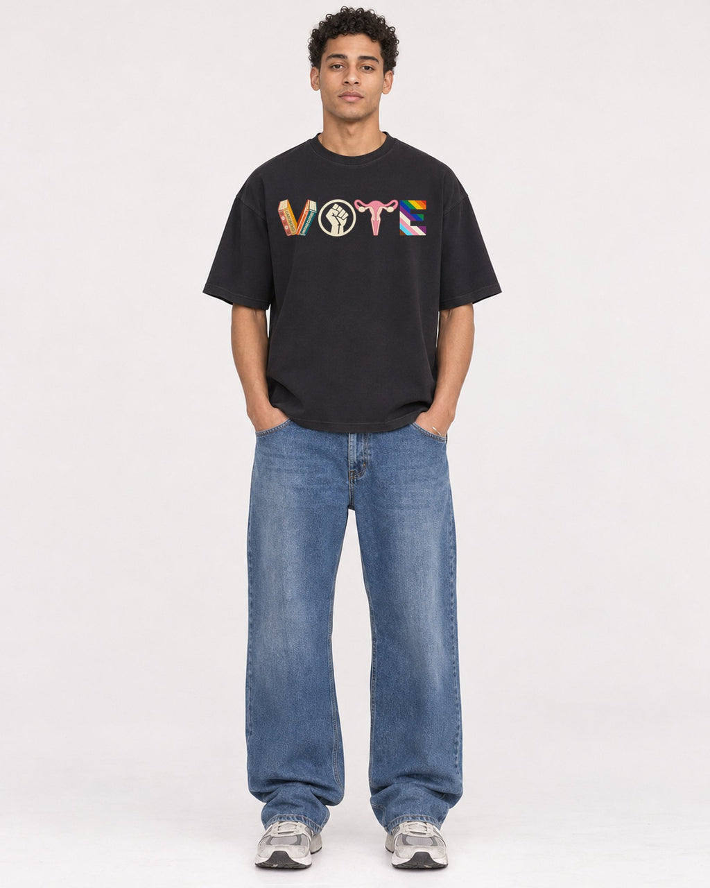 Mockup Boxy Heavyweight Tee Black male full-body 10