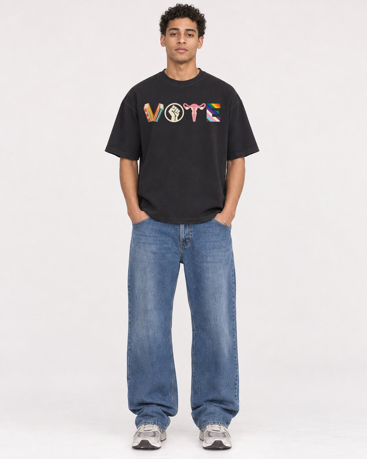 Mockup Boxy Heavyweight Tee Black male full-body 10
