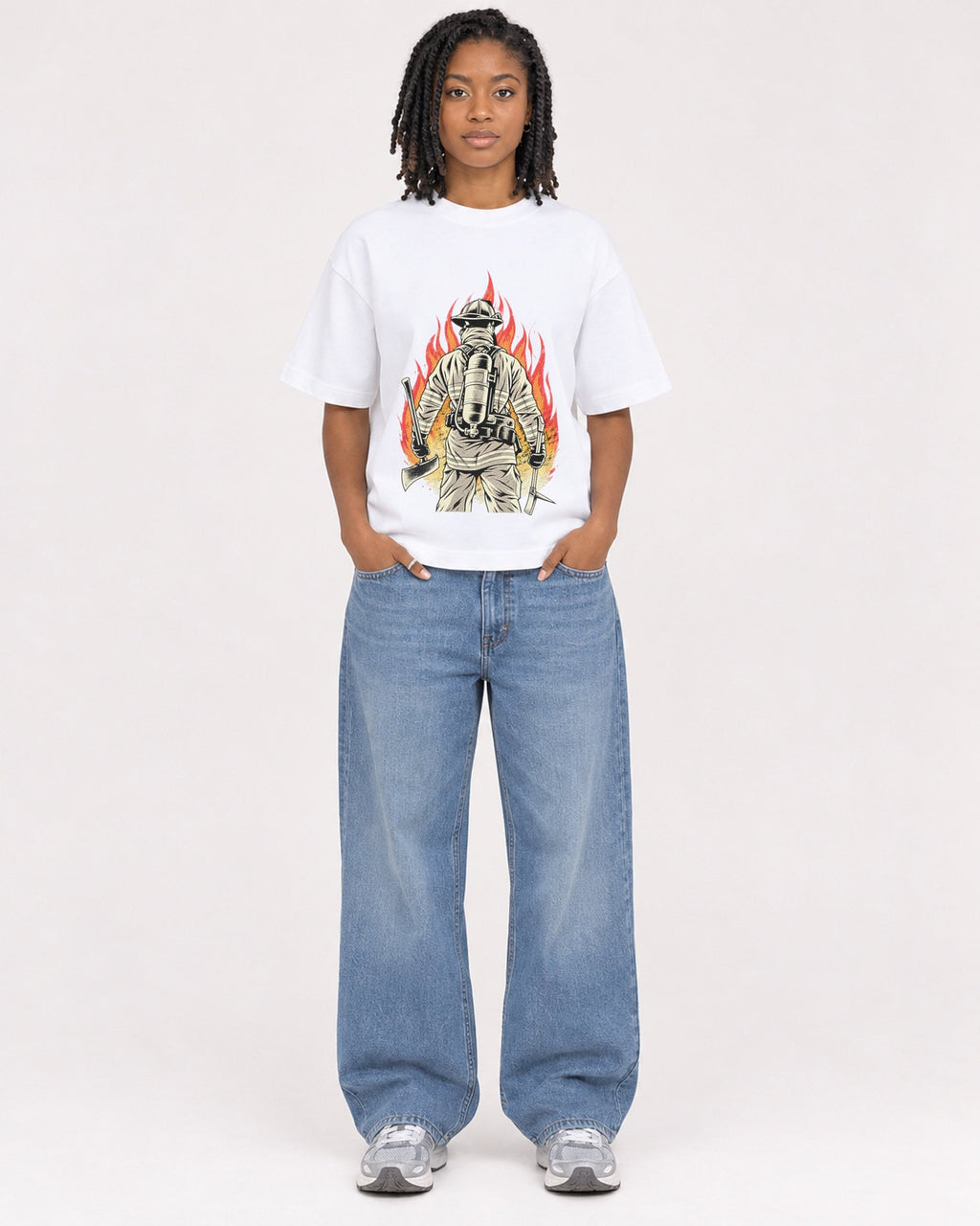 Mockup Boxy Heavyweight Tee White female full-body 15