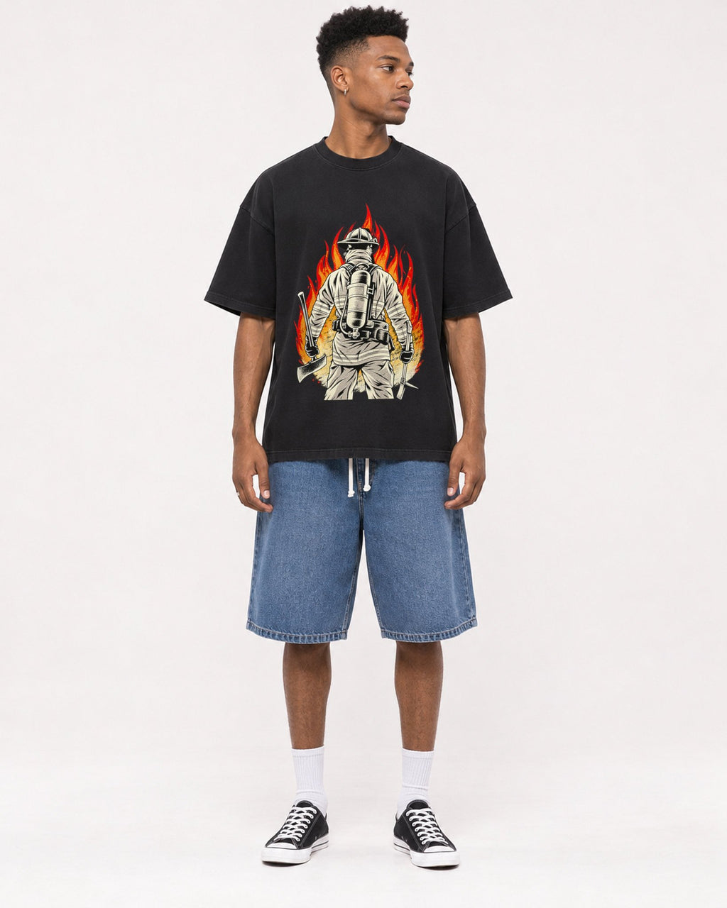 Mockup Boxy Heavyweight Tee Black male full-body 15
