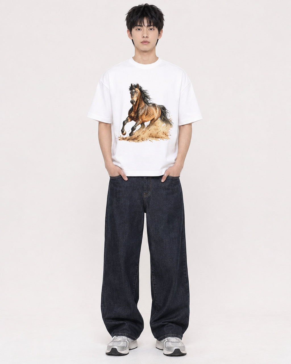 Mockup Boxy Heavyweight Tee White male full-body 01
