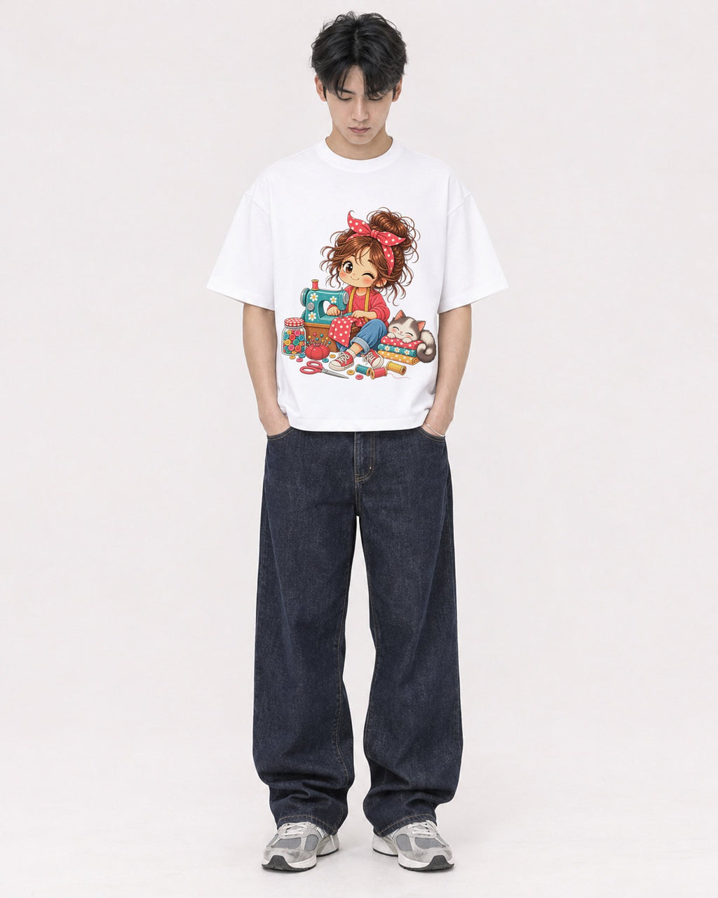 Mockup Boxy Heavyweight Tee White male full-body 31