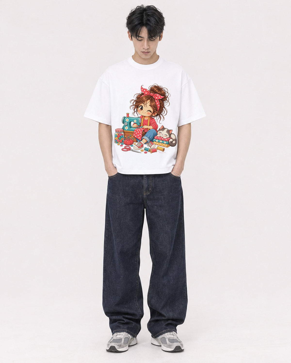 Mockup Boxy Heavyweight Tee White male full-body 31