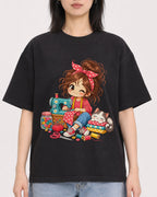 Mockup Boxy Heavyweight Tee Black female close-up 31