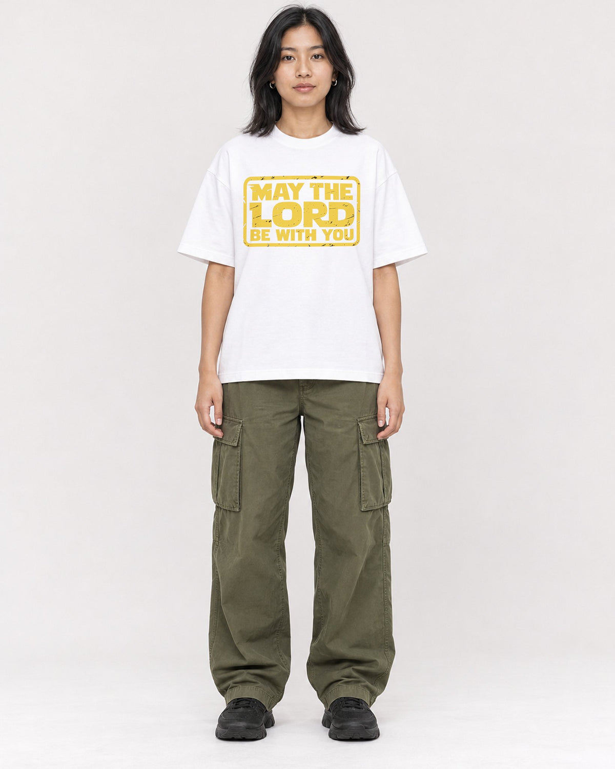 Mockup Boxy Heavyweight Tee White female full-body 22