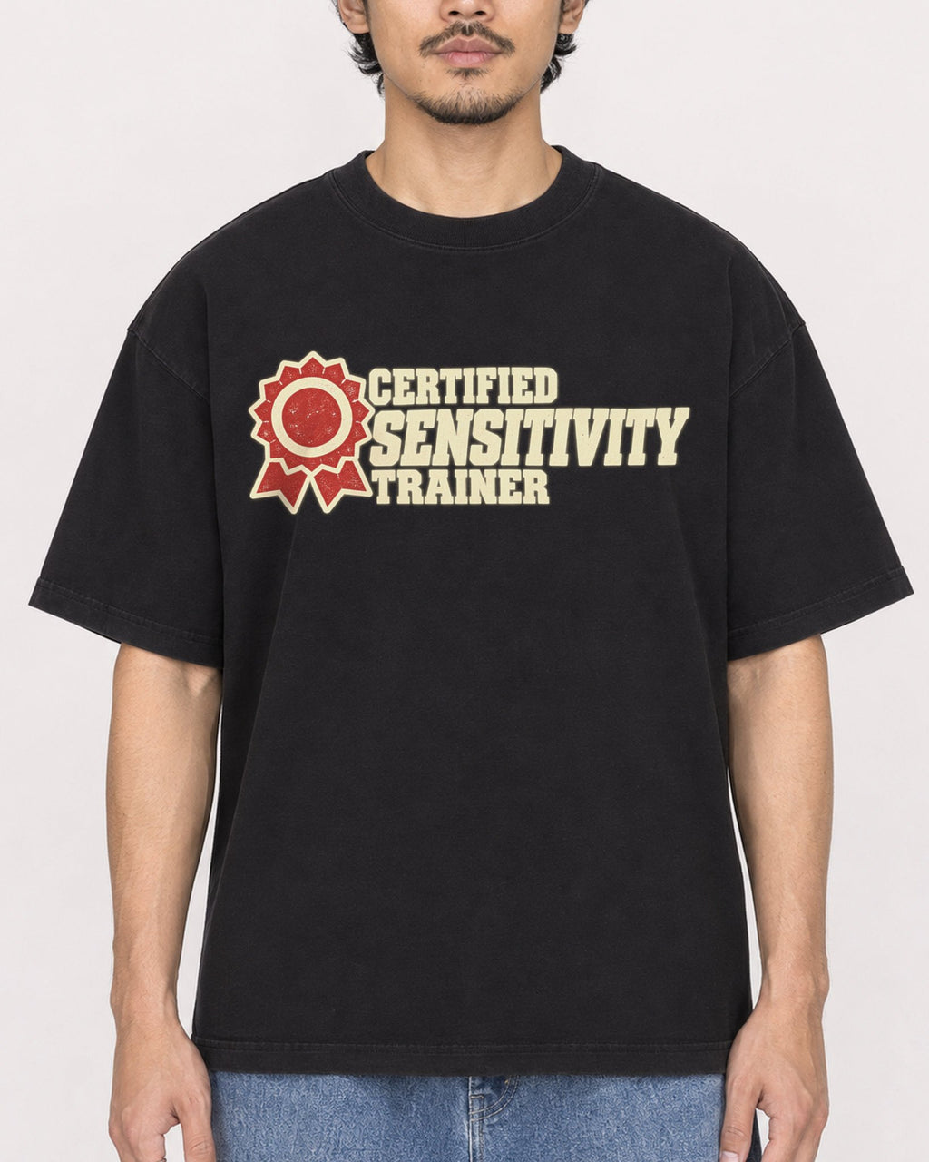 Mockup Boxy Heavyweight Tee Black male close-up 02