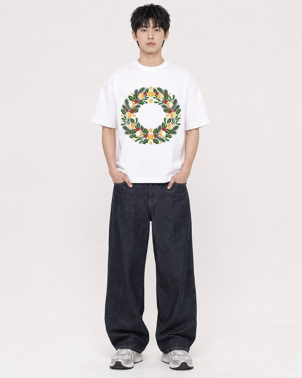 Mockup Boxy Heavyweight Tee White male full-body 01