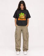 Mockup Boxy Heavyweight Tee Black female full-body 06