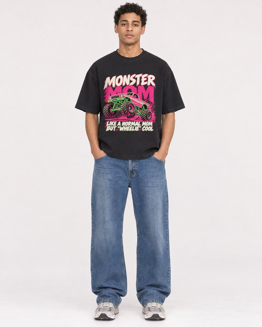 Mockup Boxy Heavyweight Tee Black male full-body 10