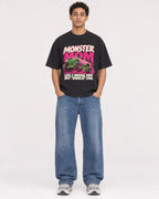 Mockup Boxy Heavyweight Tee Black male full-body 10
