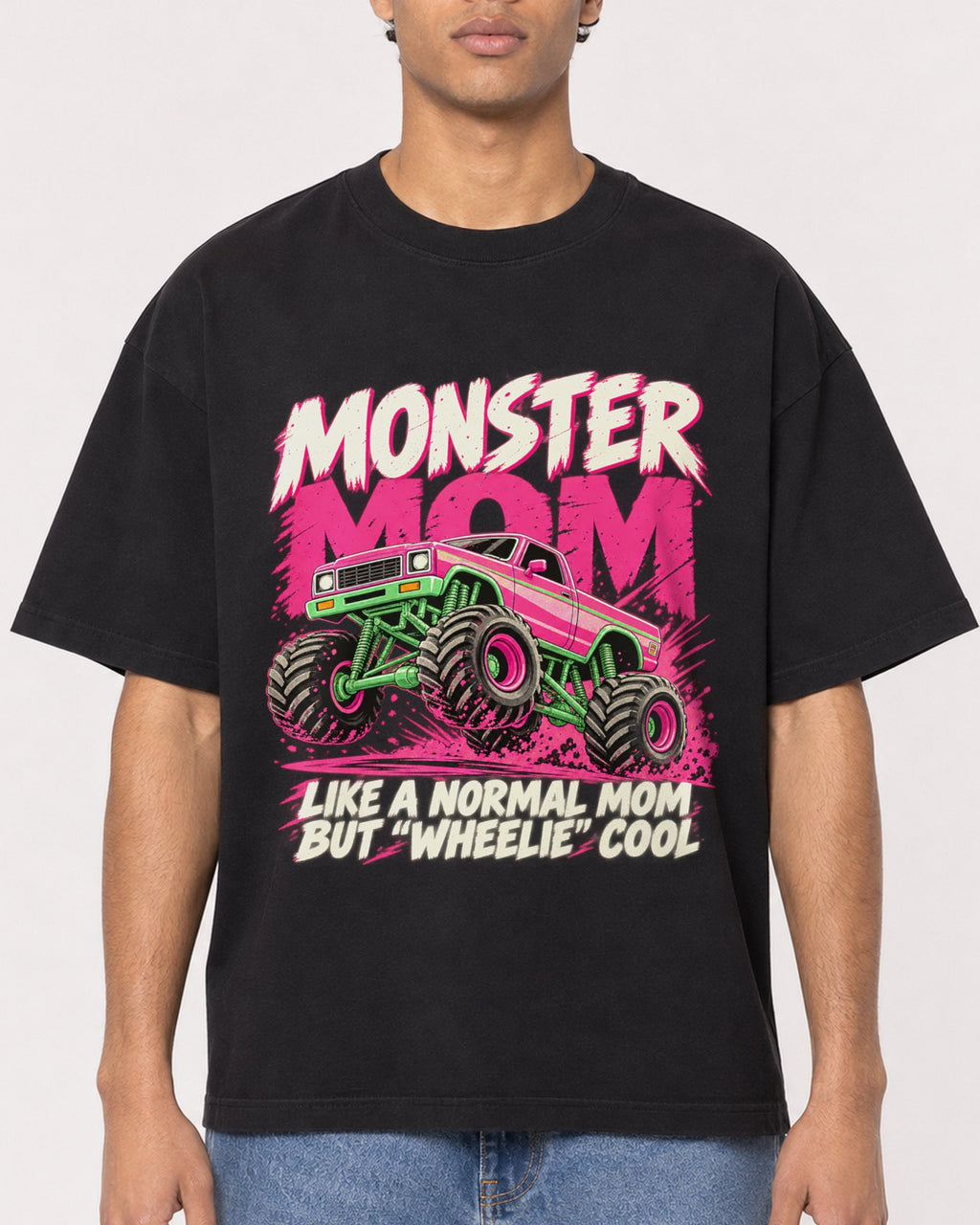 Mockup Boxy Heavyweight Tee Black male close-up 10