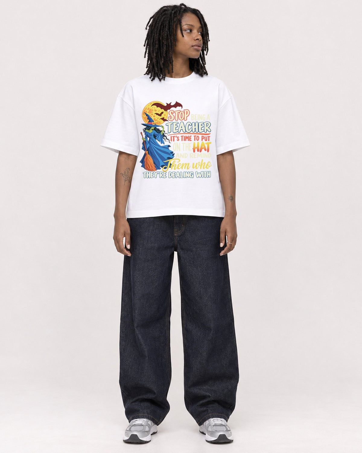 Mockup Boxy Heavyweight Tee White female full-body 24