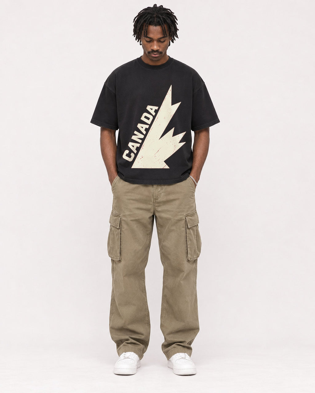 Mockup Boxy Heavyweight Tee Black male full-body 04