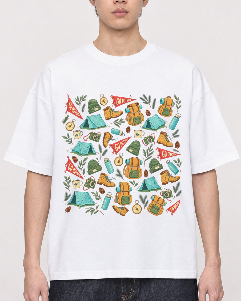 Mockup Boxy Heavyweight Tee White male close-up 01