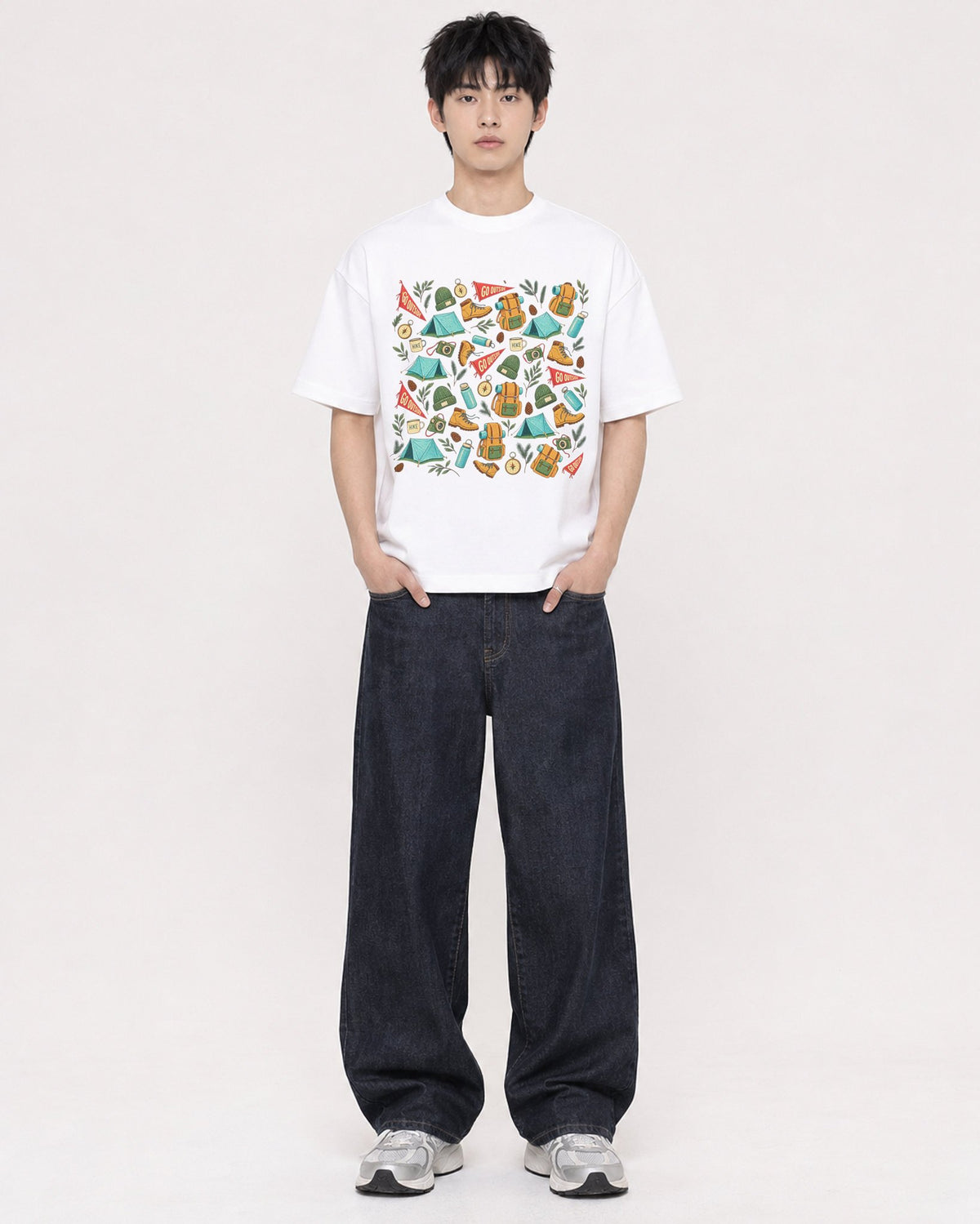 Mockup Boxy Heavyweight Tee White male full-body 01
