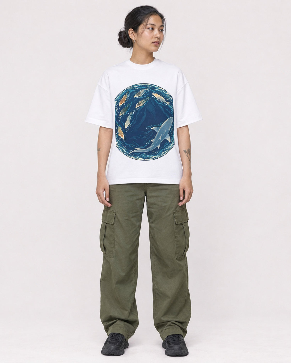 Mockup Boxy Heavyweight Tee White female full-body 12