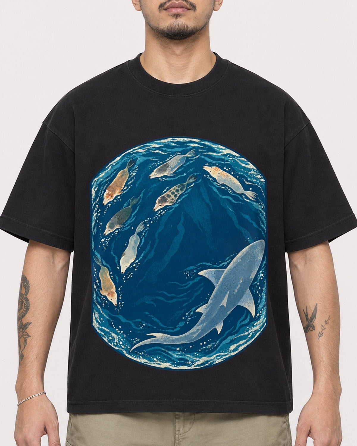 Mockup Boxy Heavyweight Tee Black male close-up 12