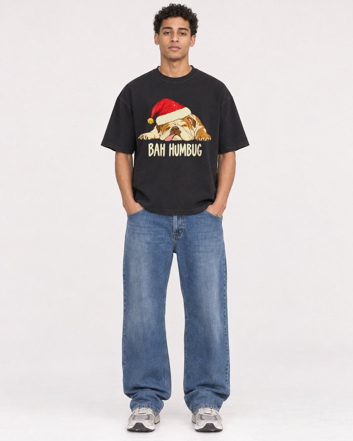 Mockup Boxy Heavyweight Tee Black male full-body 10