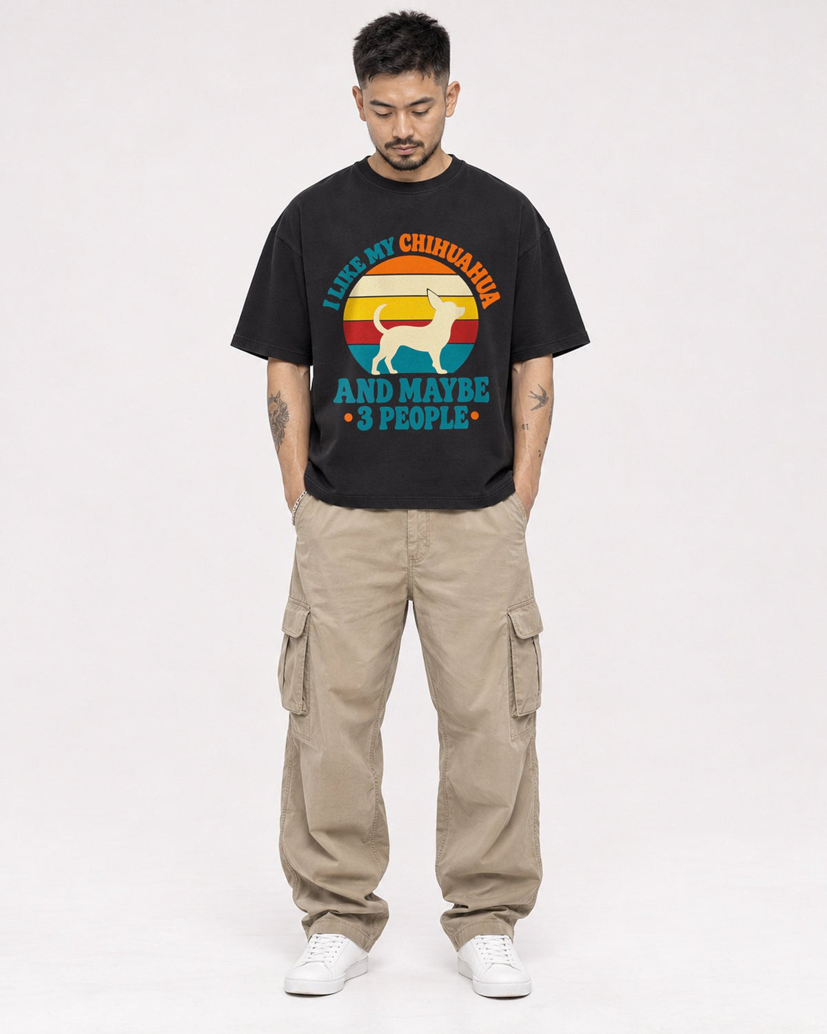 Mockup Boxy Heavyweight Tee Black male full-body 12