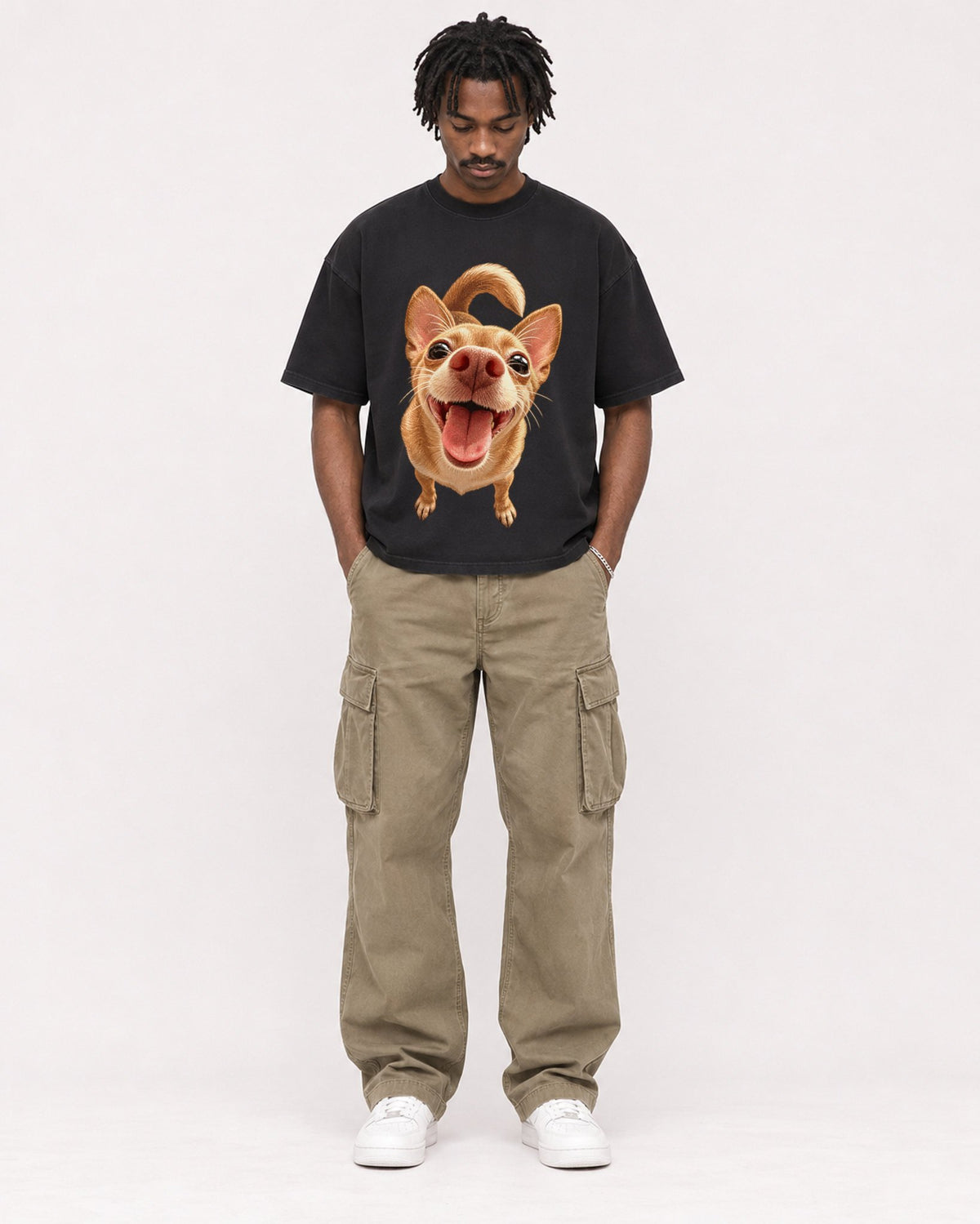 Mockup Boxy Heavyweight Tee Black male full-body 04