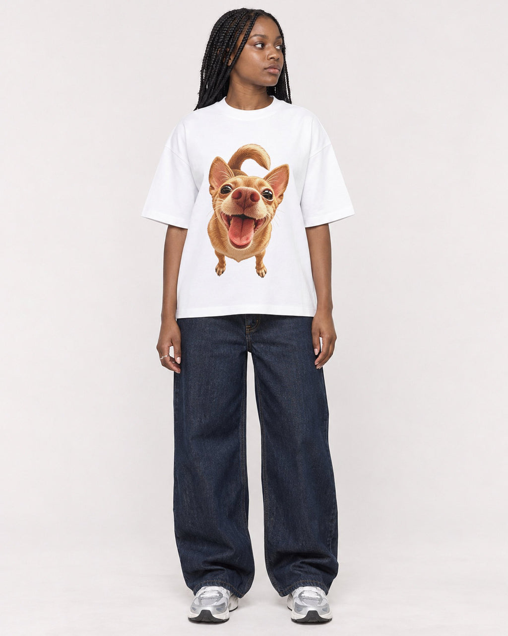 Mockup Boxy Heavyweight Tee White female full-body 04