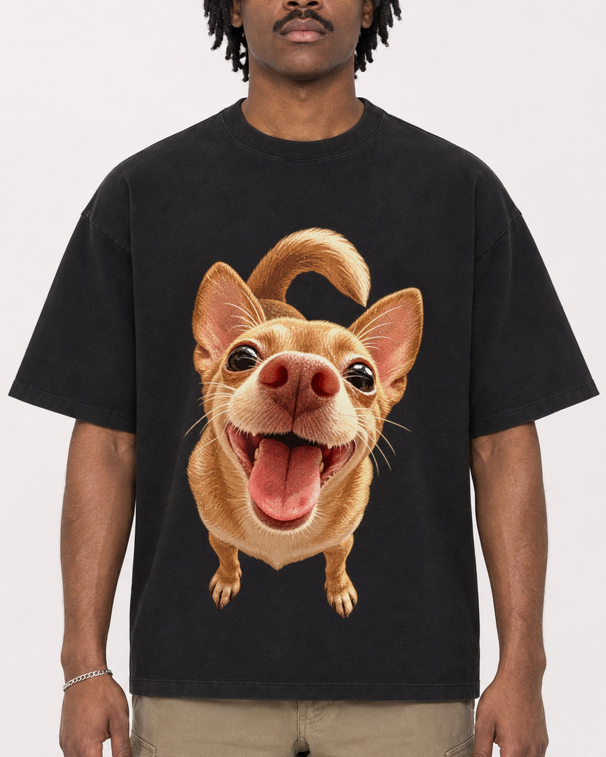 Mockup Boxy Heavyweight Tee Black male close-up 04