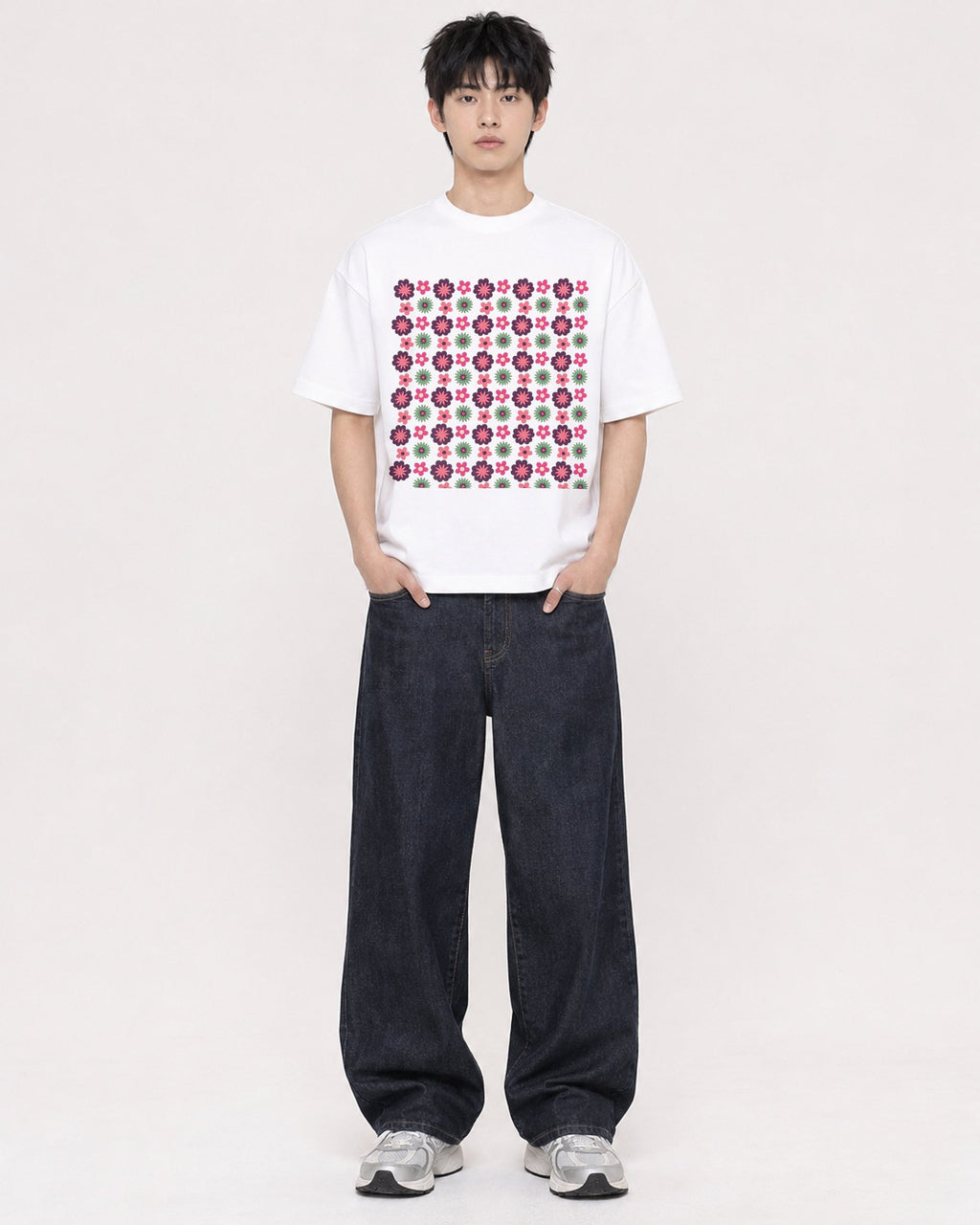 Mockup Boxy Heavyweight Tee White male full-body 01