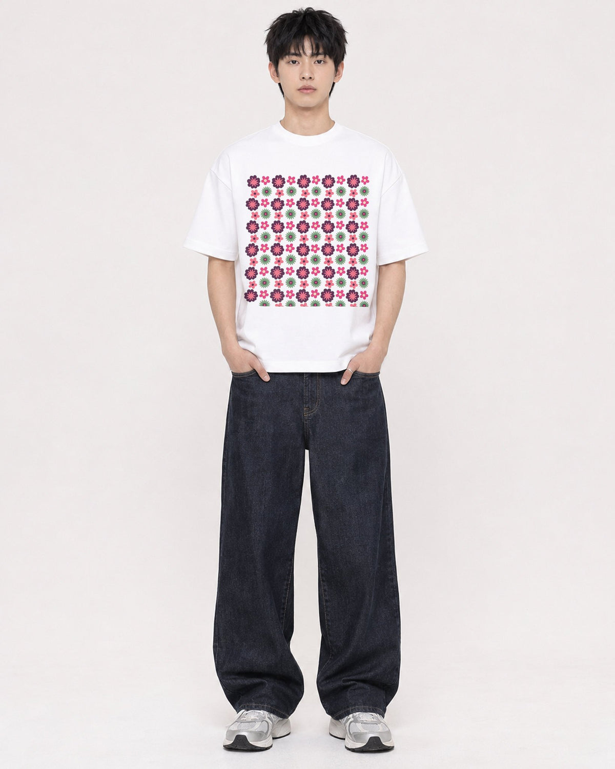 Mockup Boxy Heavyweight Tee White male full-body 01