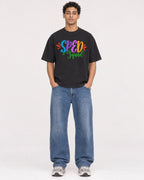 Mockup Boxy Heavyweight Tee Black male full-body 10