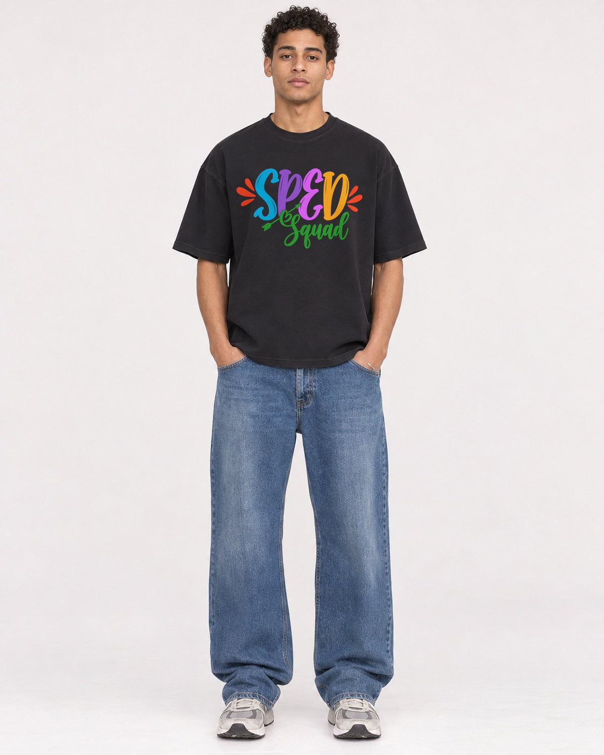 Mockup Boxy Heavyweight Tee Black male full-body 10