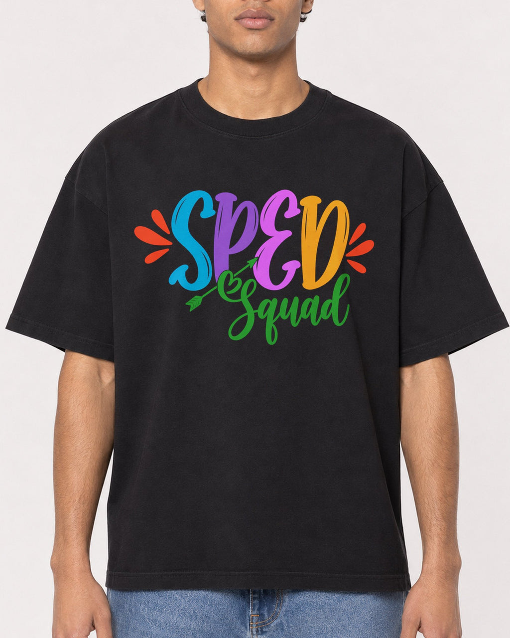 Mockup Boxy Heavyweight Tee Black male close-up 10