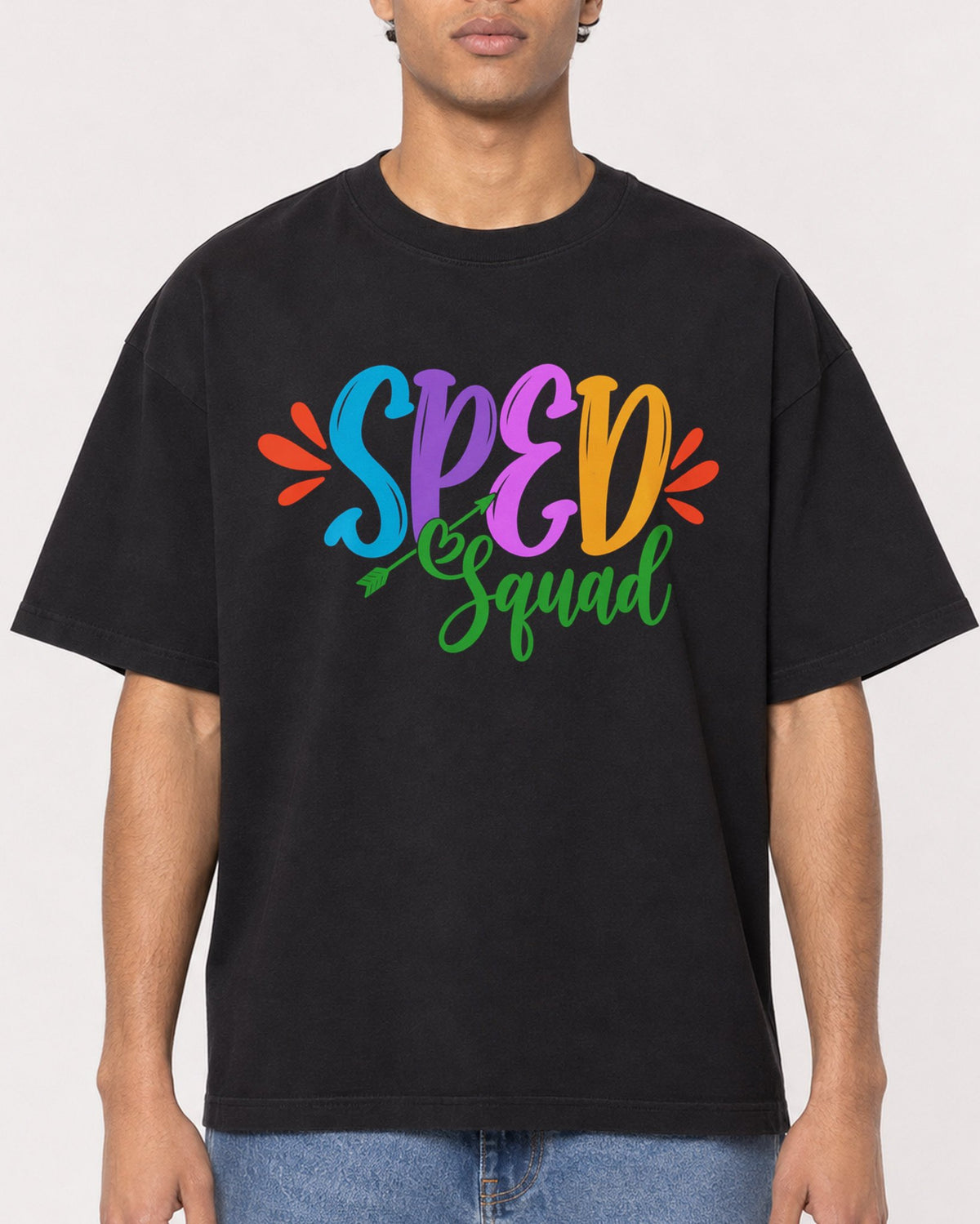 Mockup Boxy Heavyweight Tee Black male close-up 10