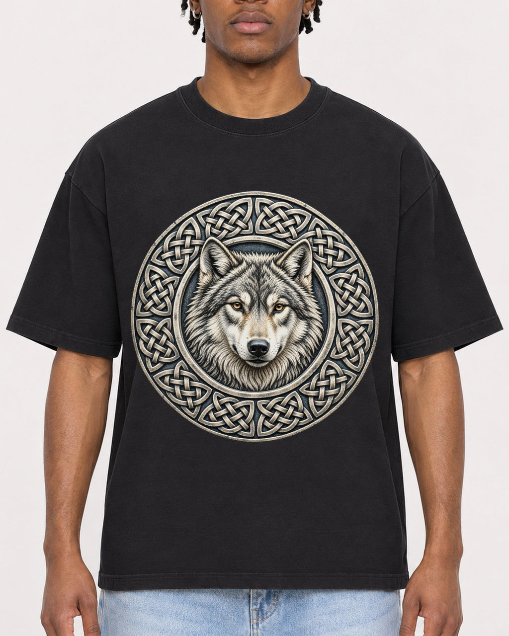 Mockup Boxy Heavyweight Tee Black male close-up 05