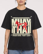 Mockup Boxy Heavyweight Tee Black female close-up 12