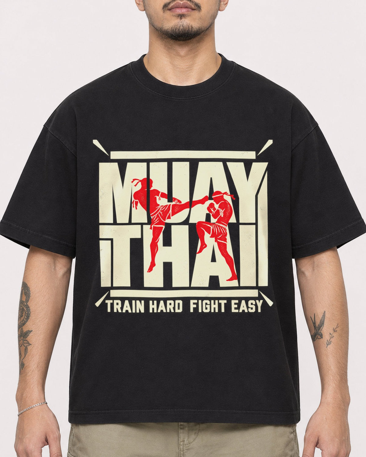 Mockup Boxy Heavyweight Tee Black male close-up 12