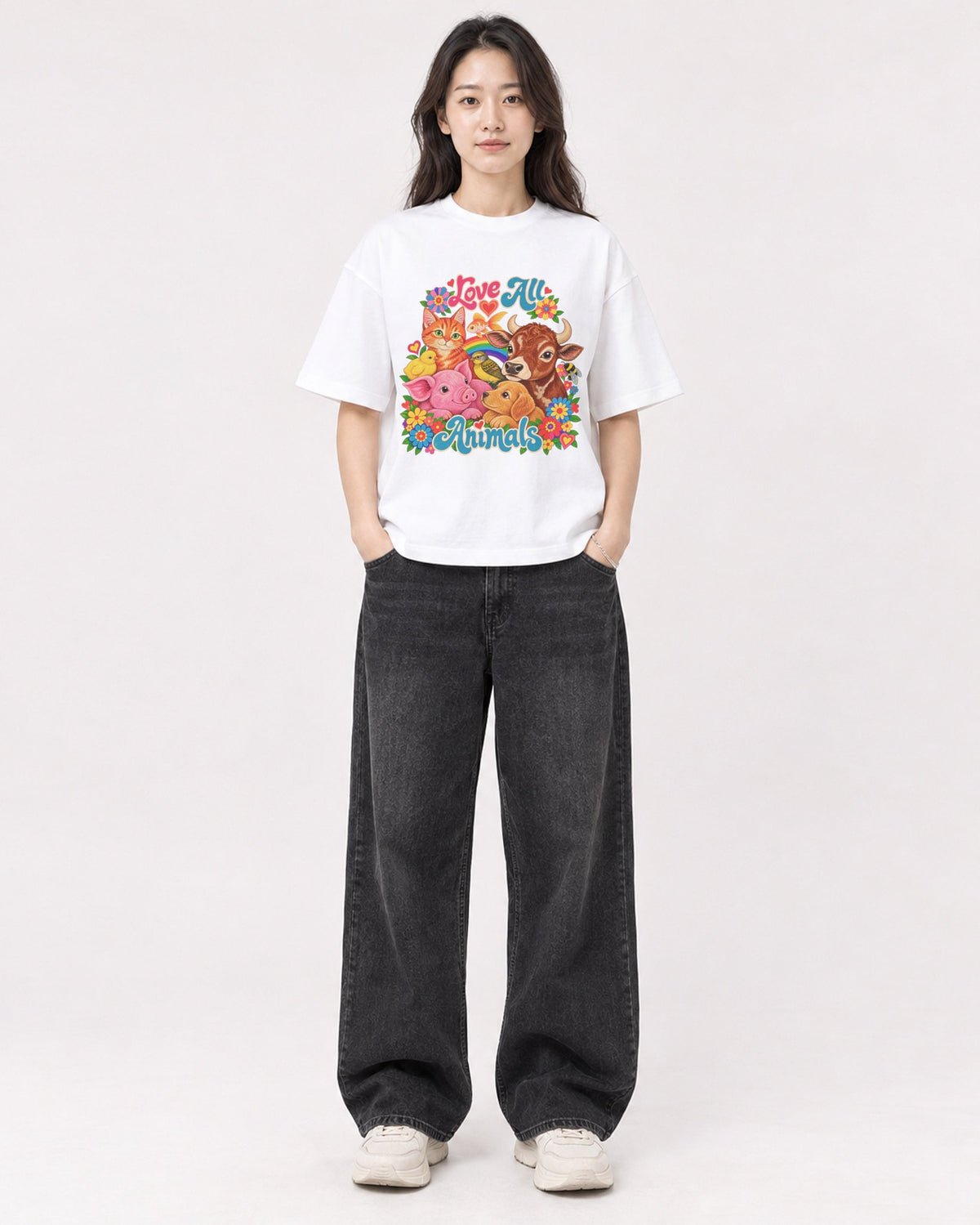Mockup Boxy Heavyweight Tee White female full-body 03