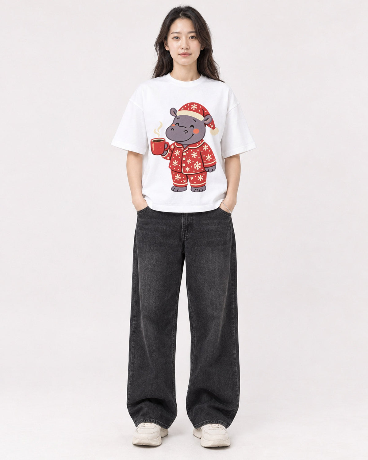 Mockup Boxy Heavyweight Tee White female full-body 03