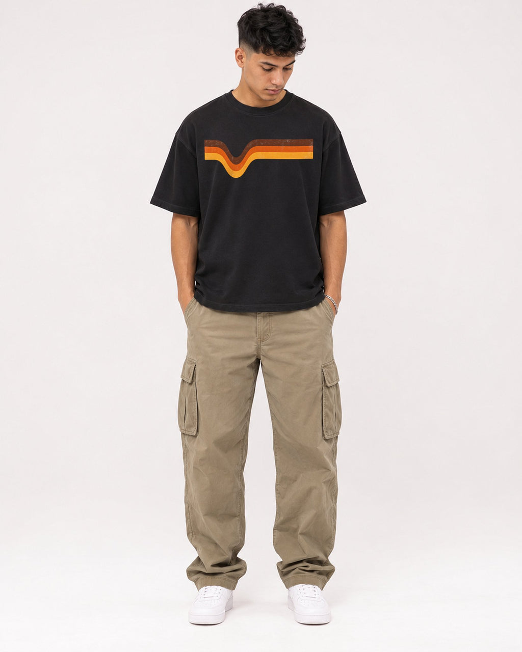 Mockup Boxy Heavyweight Tee Black male full-body 16