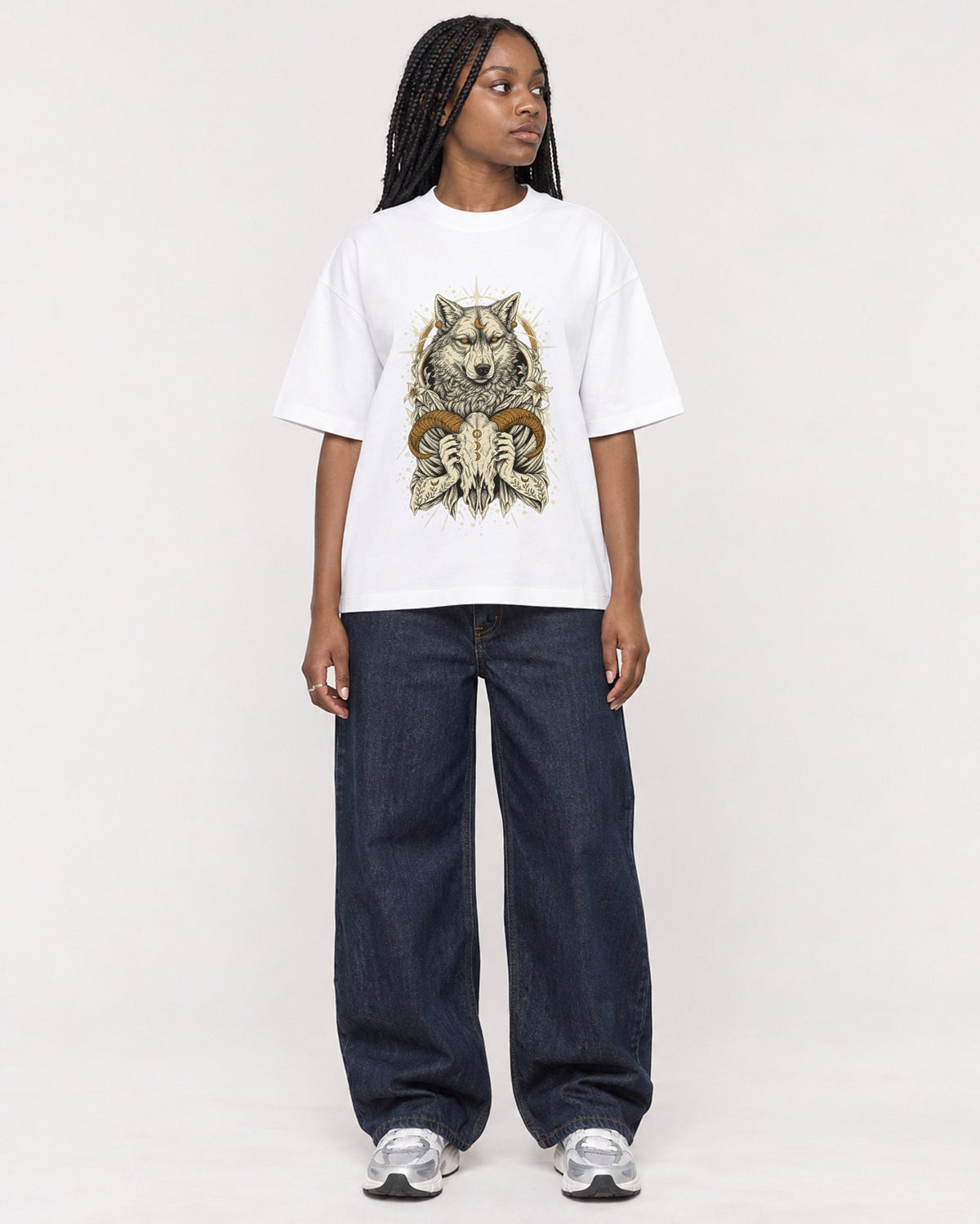Mockup Boxy Heavyweight Tee White female full-body 04
